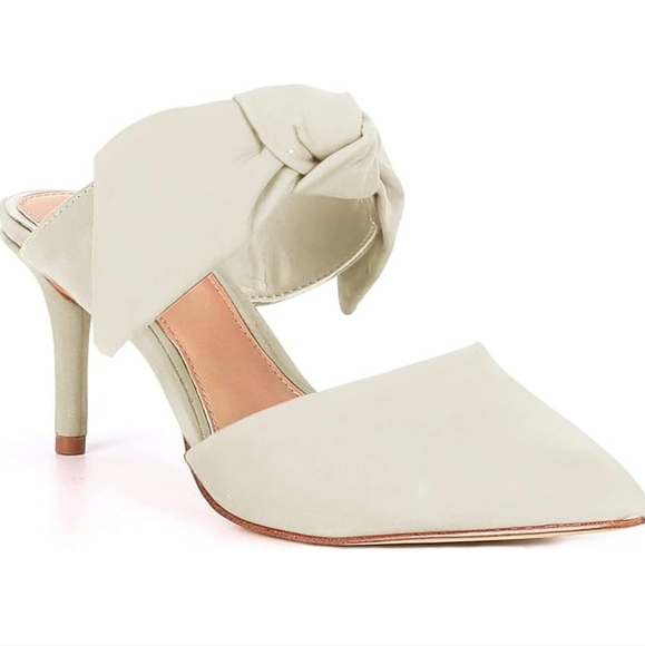 PiePieBuy Shoes - Womens Pointed Toe Bow Mules Mid Heel Slip On Backless Stiletto Heel